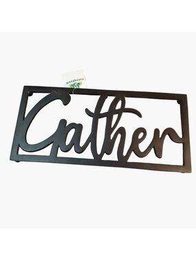 Gather Trivet Black Metal Thanksgiving Decor Family Party Evergreen 13 x 6